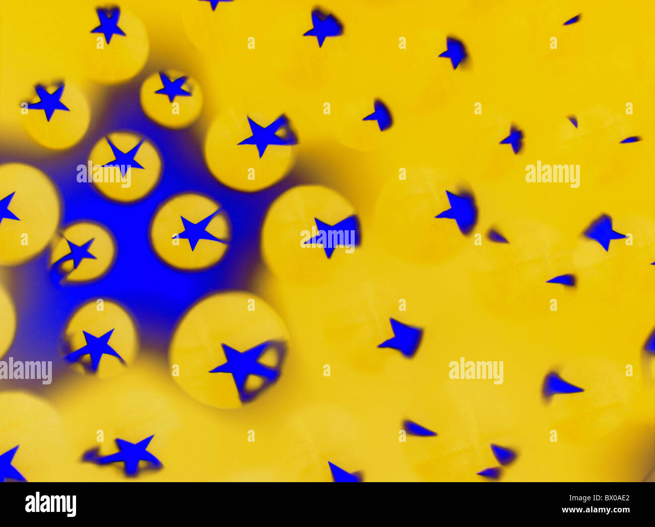 blaue EU Europa gelbe grafischen Kugeln Kugel Stern Sterne Symbol drop Stockfoto
