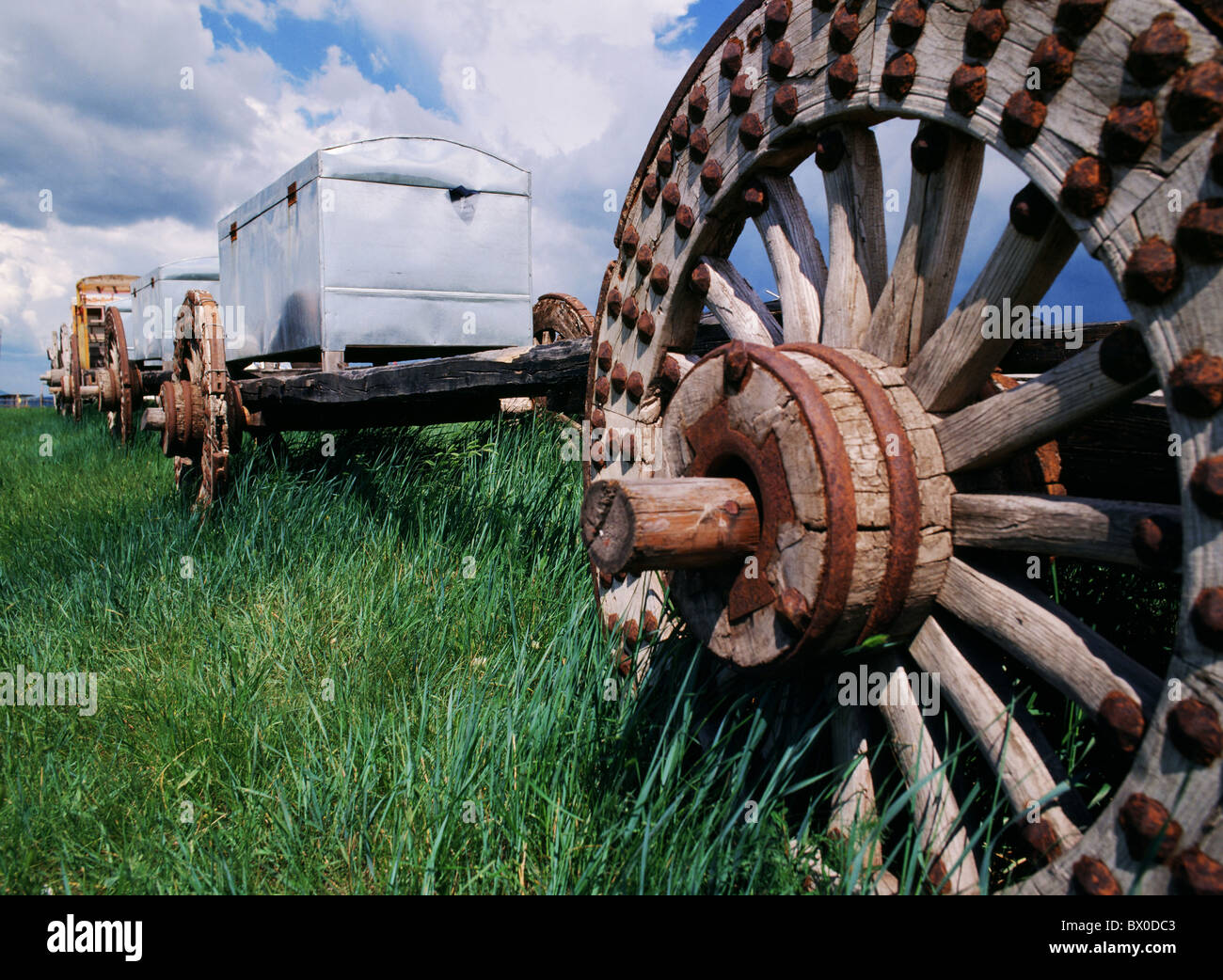 Holzräder der große Wagen, Hulun Buir Grünland, Manzhouli, Hulunbuir, Innere Mongolei autonome Region, China Stockfoto