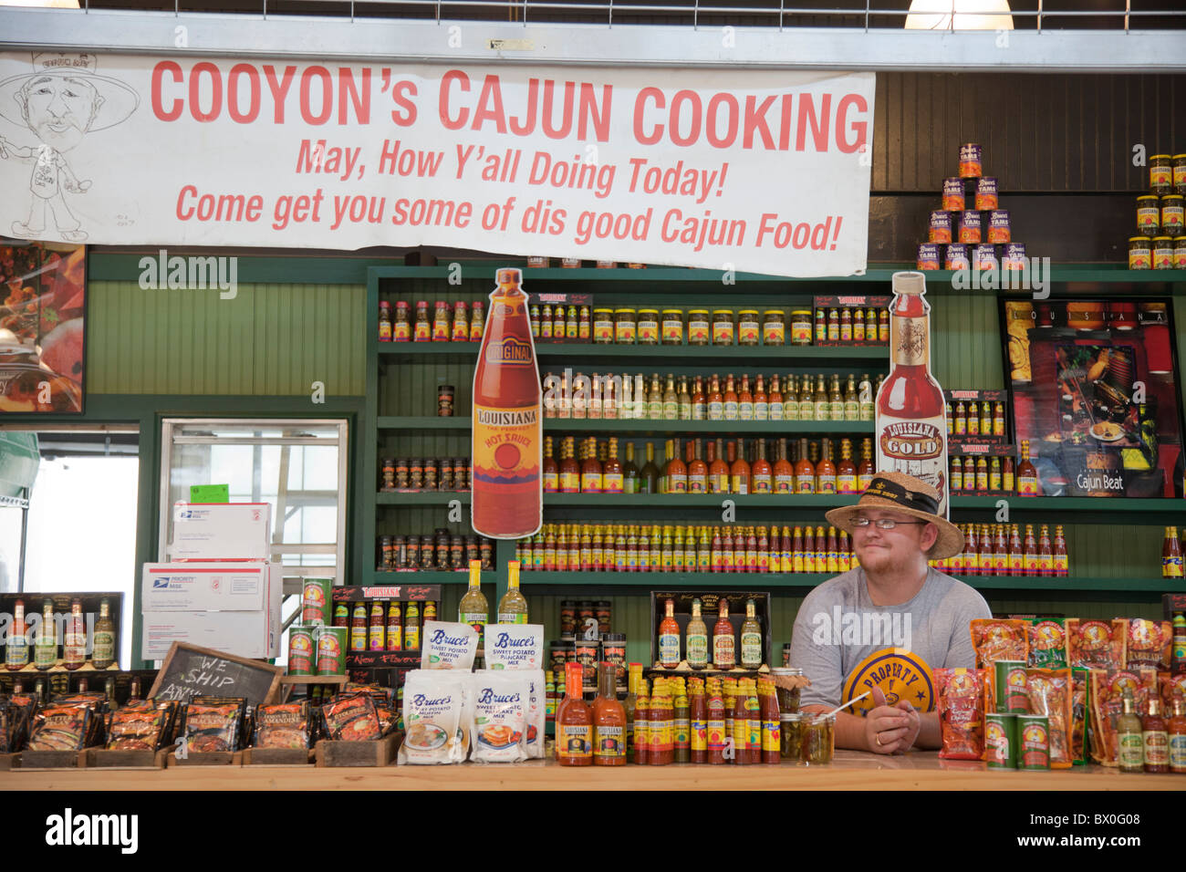 Den französischen Markt im französischen Viertel von Louisiana, New Orleans verkauft Gewürze und Würzmittel für Cajun und kreolische Küche. Stockfoto