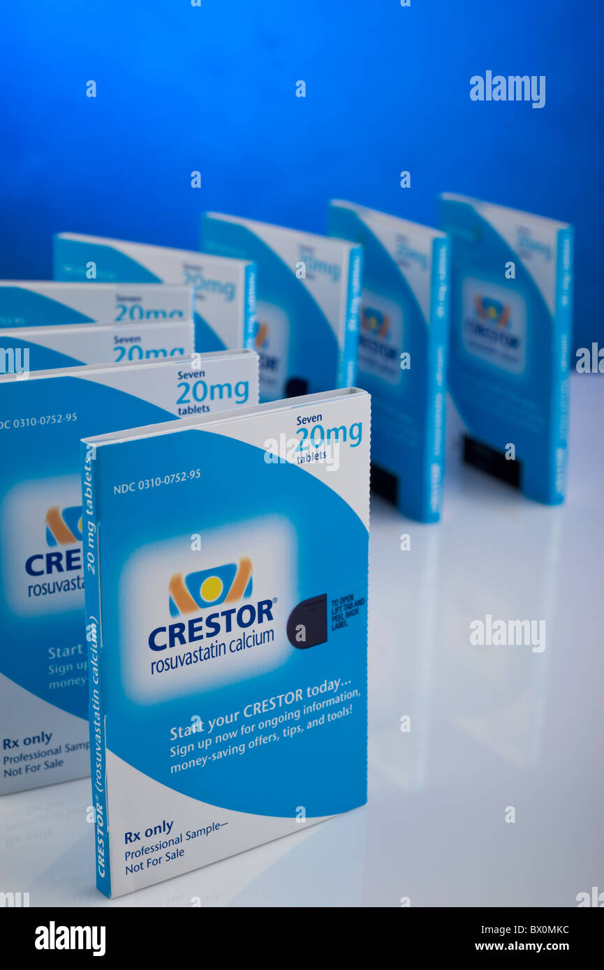 Crestor, Rosuvastatin Calcium 20mg Tabletten, Behandlung gegen zu hohen Cholesterinspiegel. Stockfoto