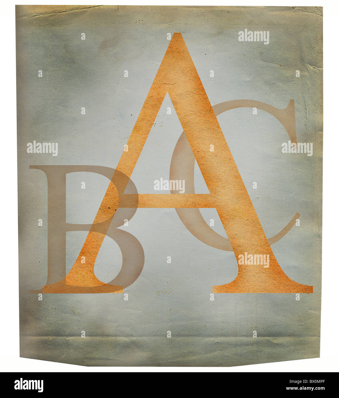 ABC Buchstaben auf Retro-Papierhintergrund Stockfoto