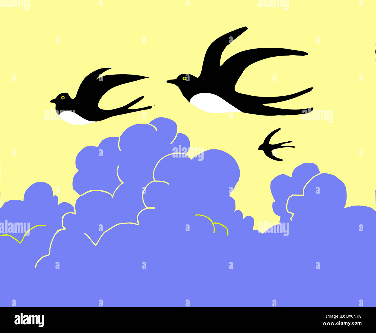 Vektor-Zeichenprogramm schlucken nach bewölktem Himmel fliegen Stockfoto