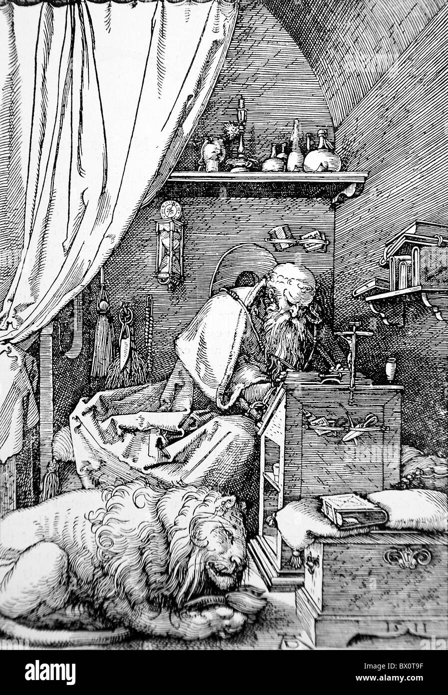 Der Heilige Hieronymus in seiner Studie nach Albrecht Dürer; Schwarz und weiß-Abbildung; Stockfoto