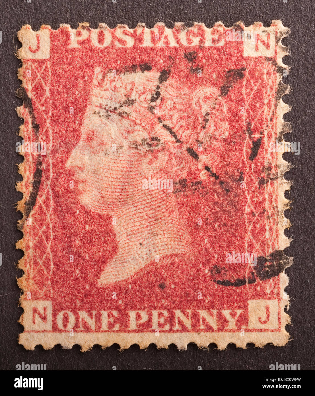 Britische Briefmarke Penny Red Corner Buchstaben J N Stockfotografie Alamy