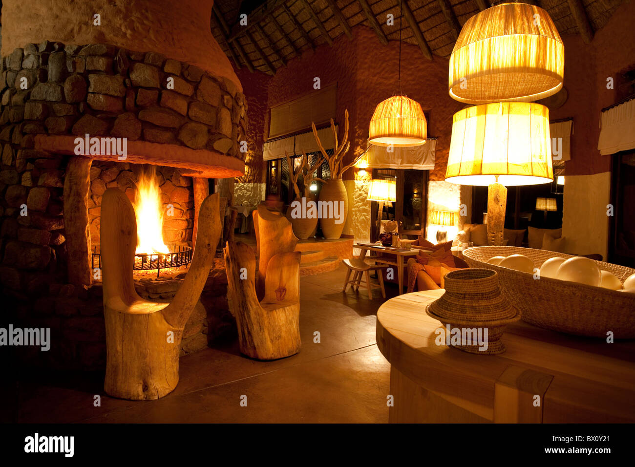 Das Innere einer der Lodges im Tswalu Kalahari, Südafrikas größte Private Game Reserve. Stockfoto