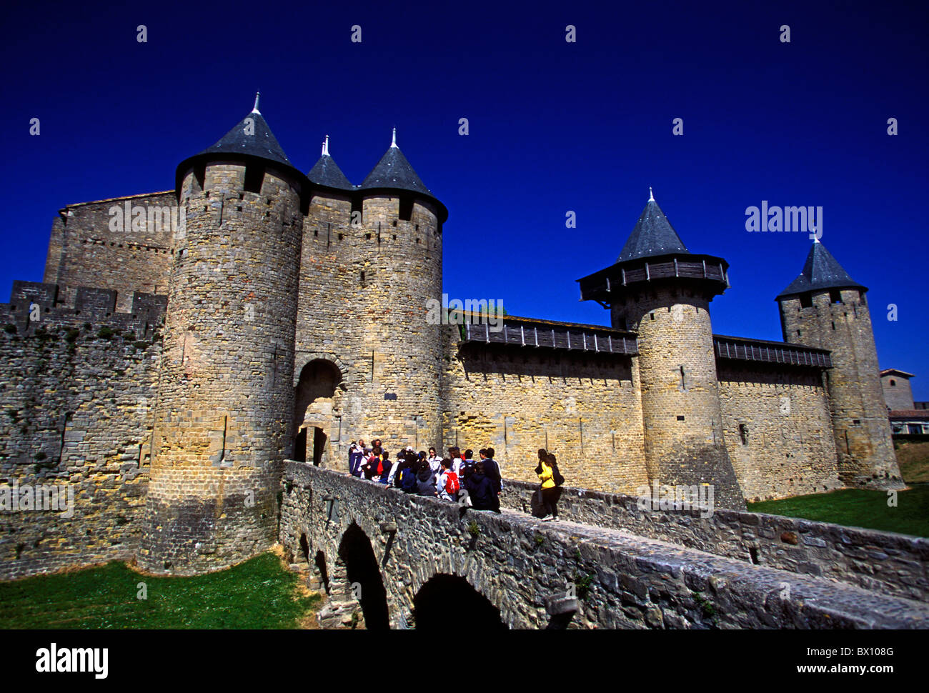 Count's Castle, Schloss Comtal, militärische Festung, Katharer, albigenser Kriege, Kreuzzüge, La Cite, Stadt Carcassonne, Languedoc-Roussillon, Frankreich Stockfoto