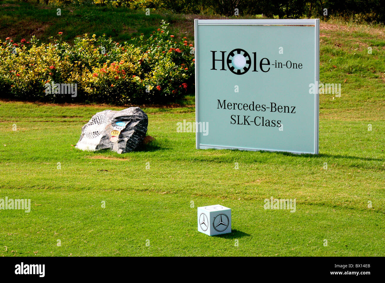 Board für Loch in einem in einem Golf-Turnier Stockfoto