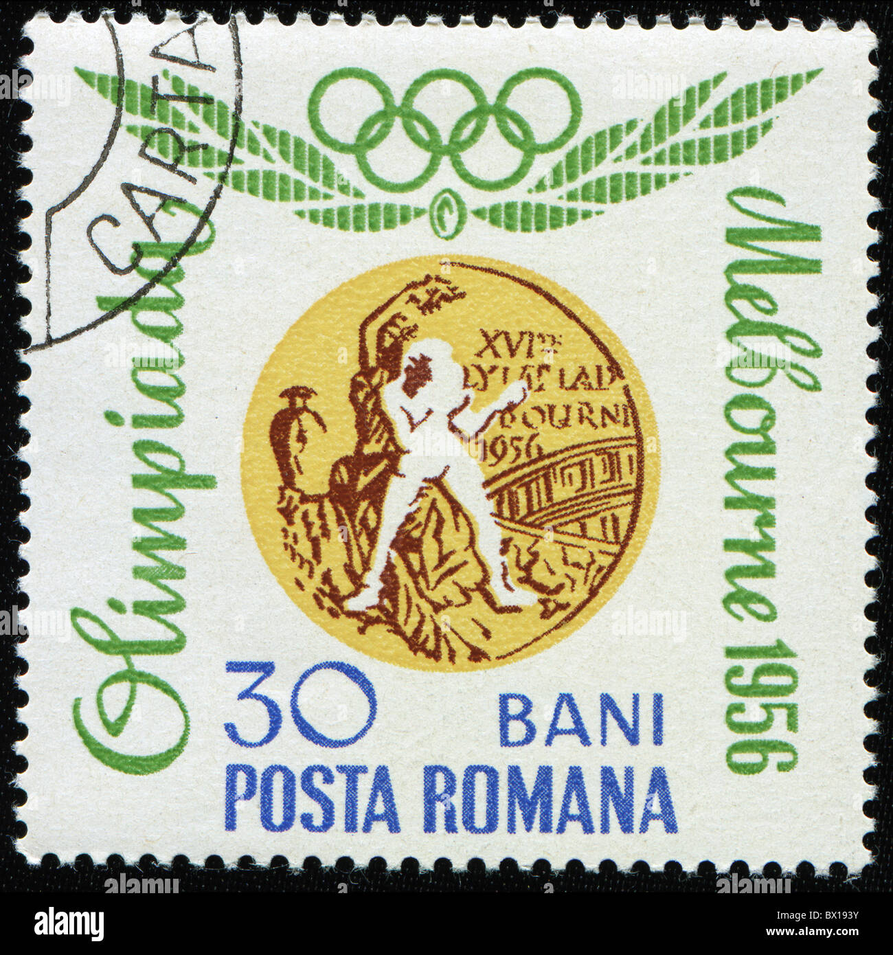 Goldmedaille für den Boxsport, eine Briefmarke aus der Serie zu den Olympischen Spielen in Rom gewidmet Stockfoto