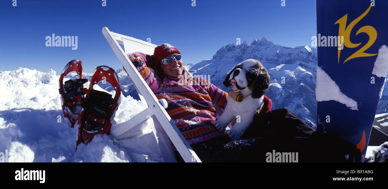 Alpen-Bernard Stuhl Deck Hund Freeride Reisen Les Berge Natur genießen im freien Les Portes du Soleil Stockfoto