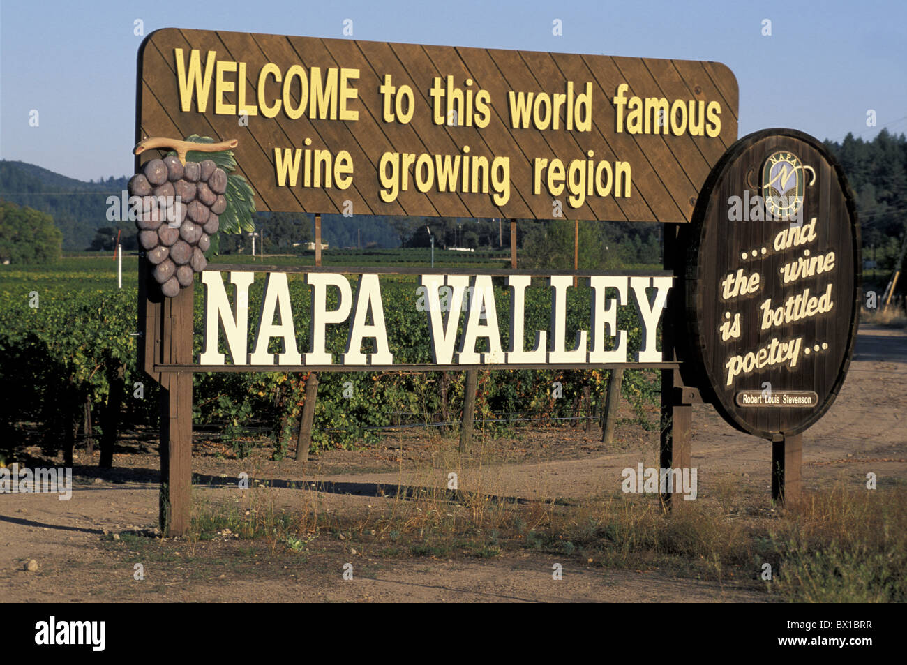 California Nappa Valley USA Amerika Vereinigte Staaten Wein Schild Nordamerika Stockfoto