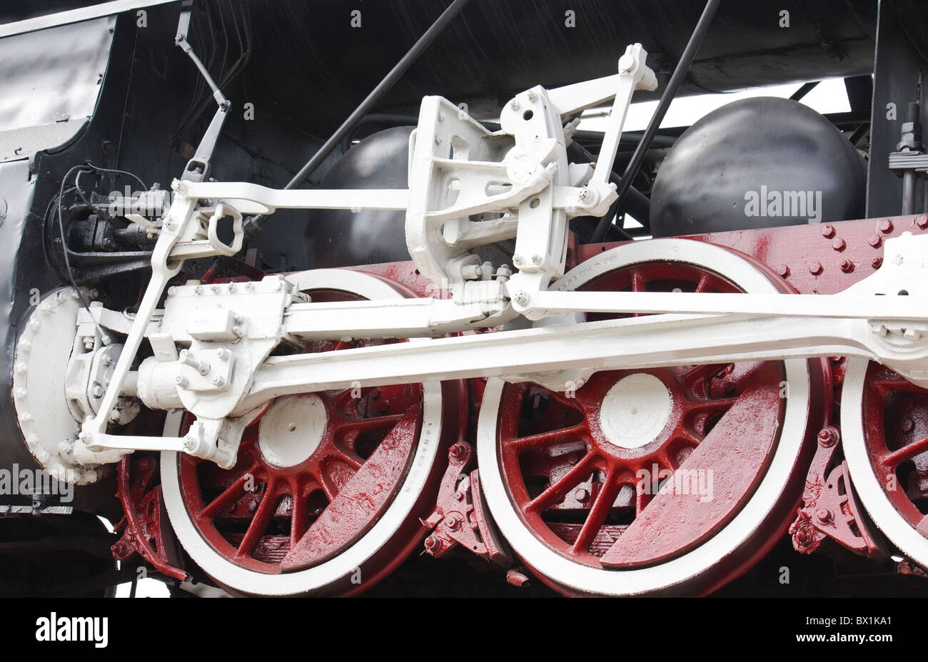 Nahaufnahme Detail Oldtimer Dampflok Lok Räder Stockfoto