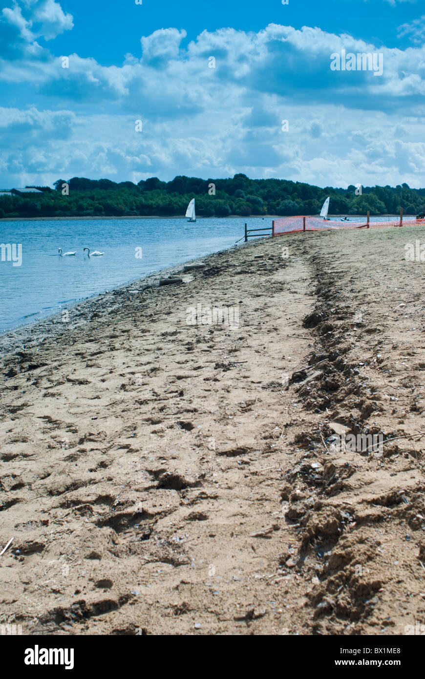 Niedrige Wasserlinie Staunton Harold Reservoir Derbyshire, England, UK. Stockfoto