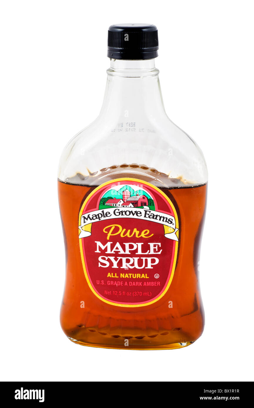 Flasche von Maple Grove Farmen reinen natürlichen Ahornsirup, USA Stockfoto