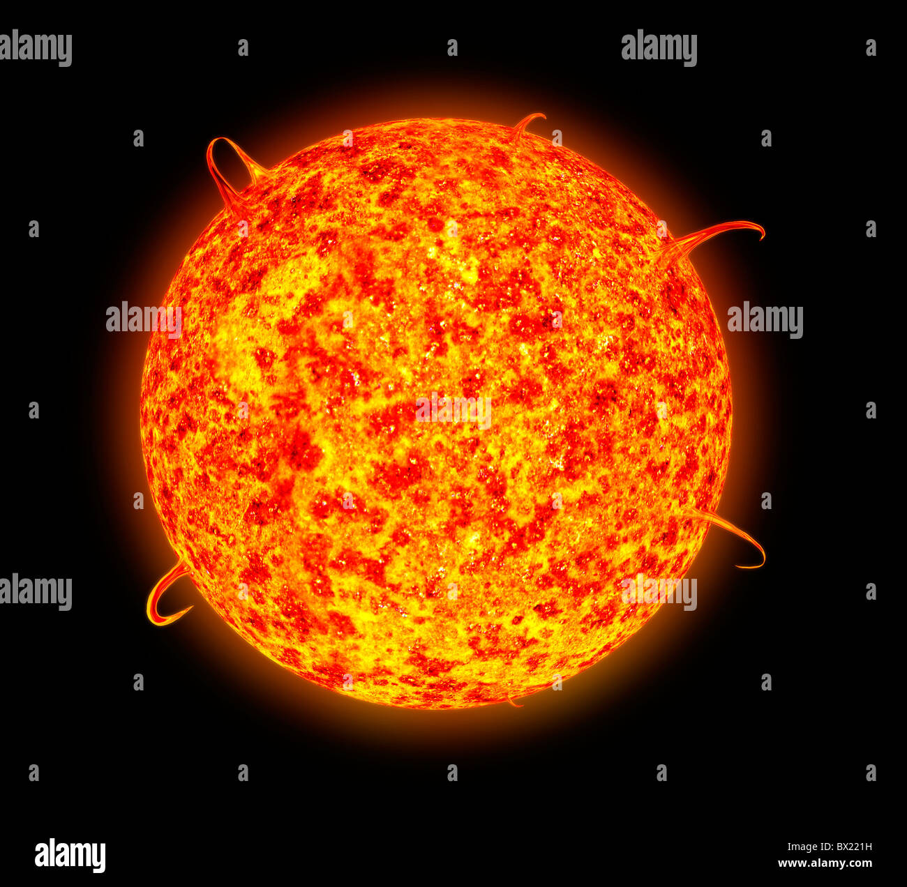 Illustration der Sonnenflecken und Sonneneruption Aktivität als eine, die es durch ein Spektroskop sehen könnte Stockfoto