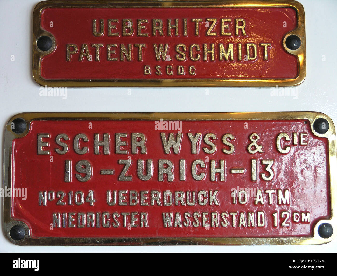 Details DS Hohentwiel Escher Wyss Industrie See Bodensee Maschine Nostalgie Raddampfer Schild s Stockfoto