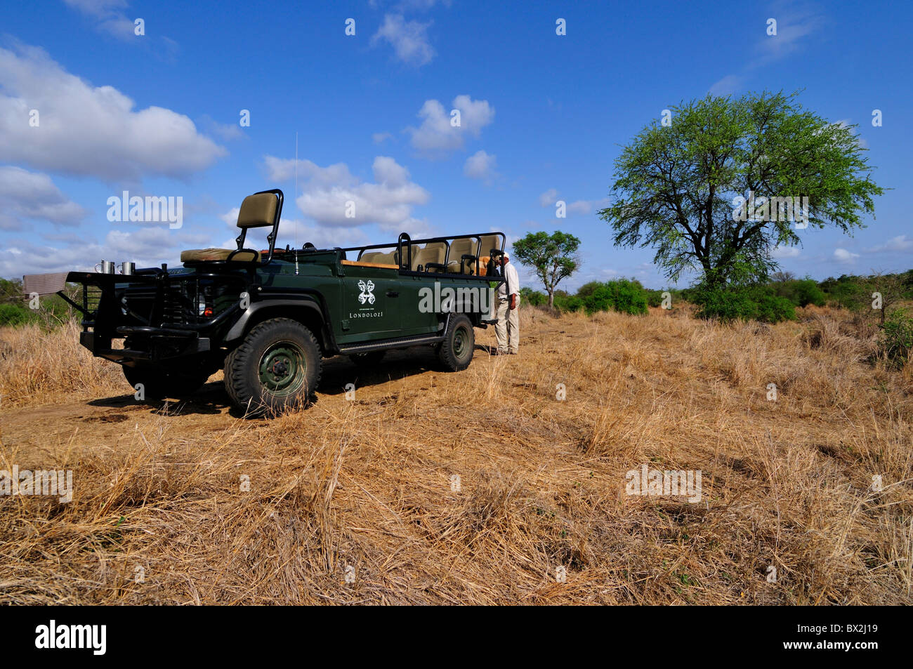 Eine Safari-Jeep. Kruger National Park, Südafrika. Stockfoto