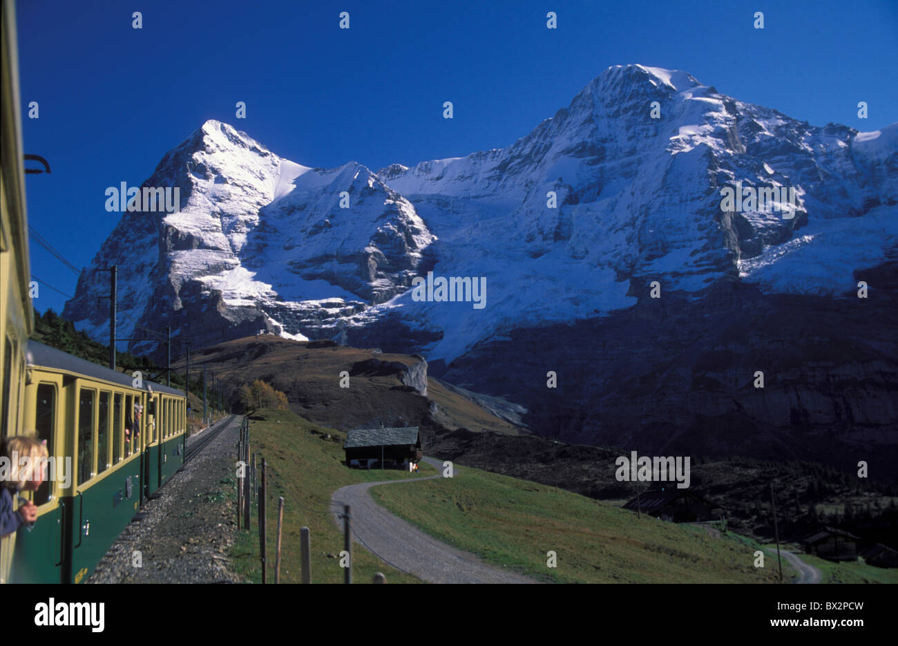 Alpen Eiger Berner Oberland Monch Berge kleinen Scheidegg Swiss Schweiz Europa Wengernalp Wengerrai Stockfoto