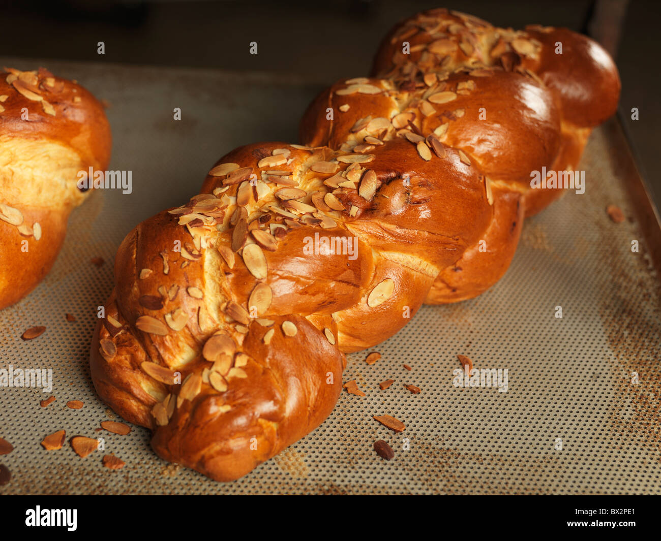 Frisch gebackene süße geflochtene Brot Challah auf ein Backblech Stockfotografie Alamy
