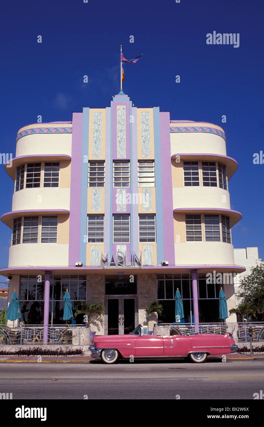 Art-Deco-Beach Florida Hotel Marlin Miami USA USA Nordamerika Stockfoto
