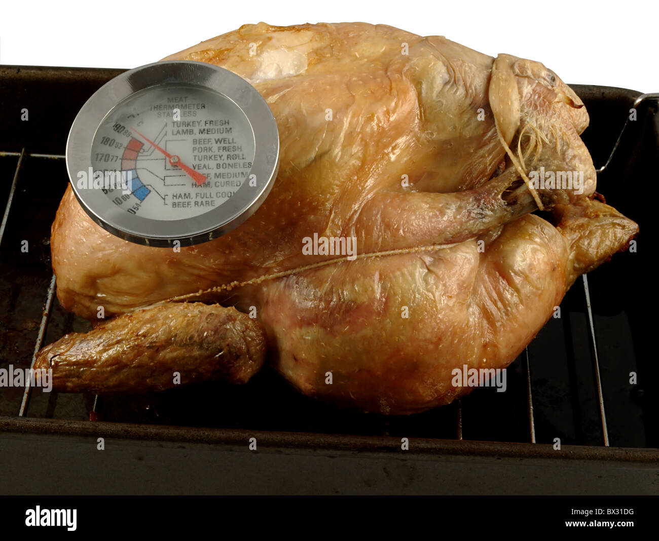 Eine heiße goldene gebratenes Huhn im Topf mit Fleisch gekocht Stockfoto