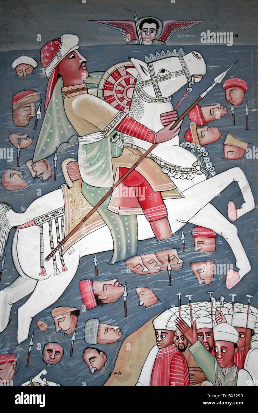 Traditionelle äthiopische Malerei zeigt Pharao Stockfoto