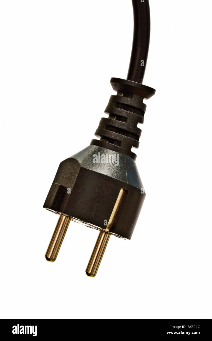 2 Pin Stecker Closeup auf weißem Hintergrund Stockfoto