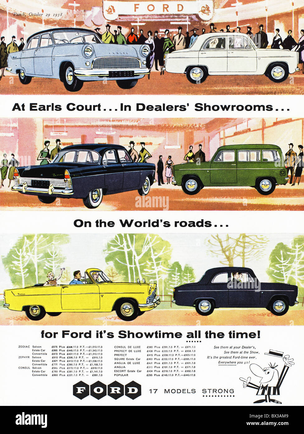 Ford Autos ganzseitige Farbanzeige in Zeitschrift um 1958 Stockfoto