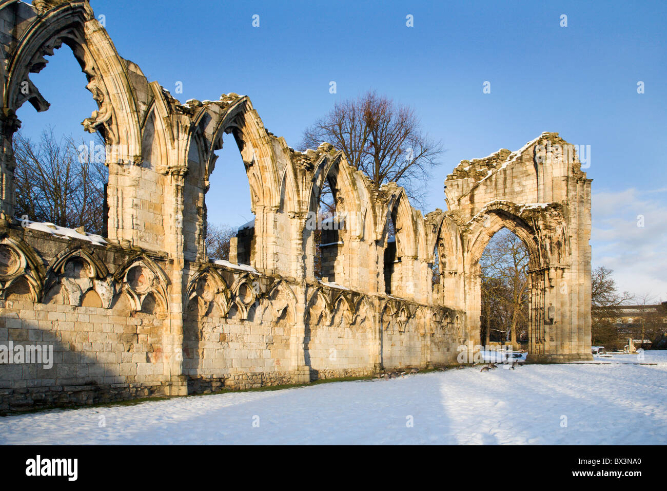 St Marys Abbey im Winter York Yorkshire England Stockfoto