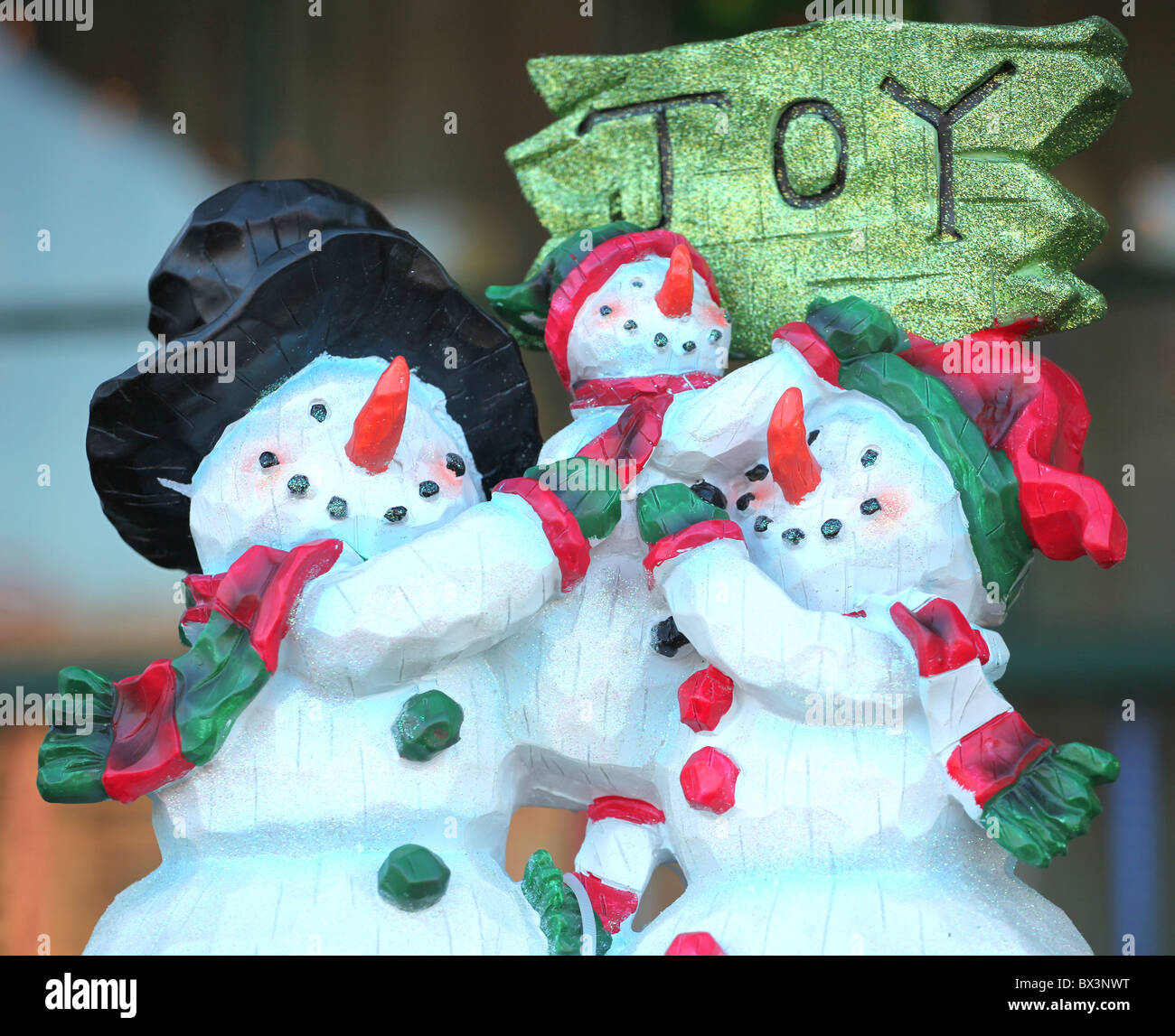 Frosty der Schneemann Weihnachten Ornamente. Stockfoto