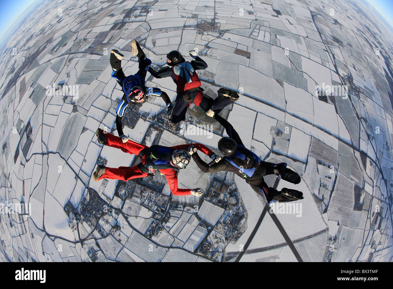 Winter in Großbritannien Fallschirmspringen Stockfoto