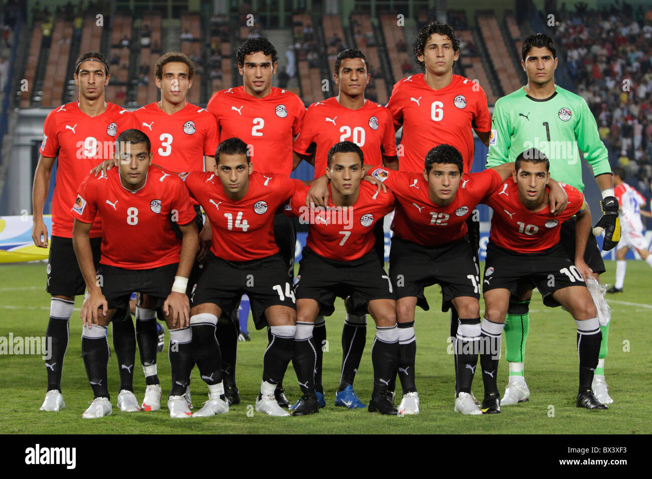 Die ägyptischen u-20-Nationalmannschaft einer Linie vor einer FIFA U-20 World Cup Runde 16 Spiel gegen Costa Rica 6. Oktober 2009 (siehe Desc) Stockfoto