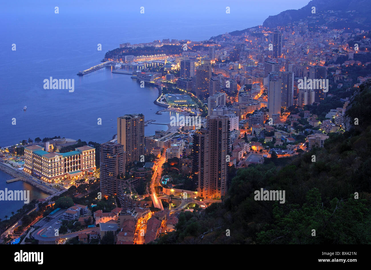 Am Abend, Fürstentum von Monaco in Monte Carlo anzeigen Stockfoto