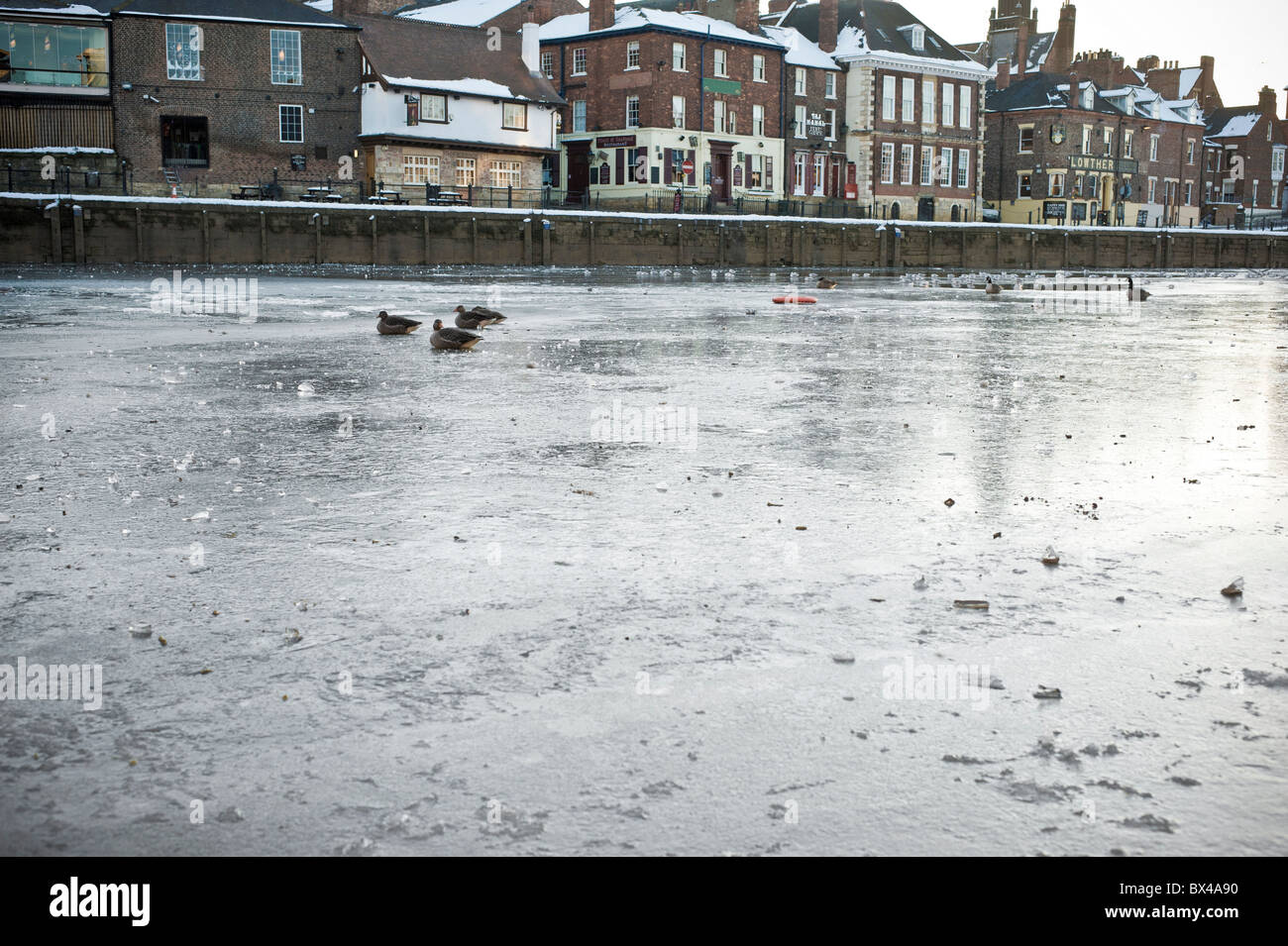 Des Königs königlichen, York, mit gefrorenen Fluss Ouse. Stockfoto
