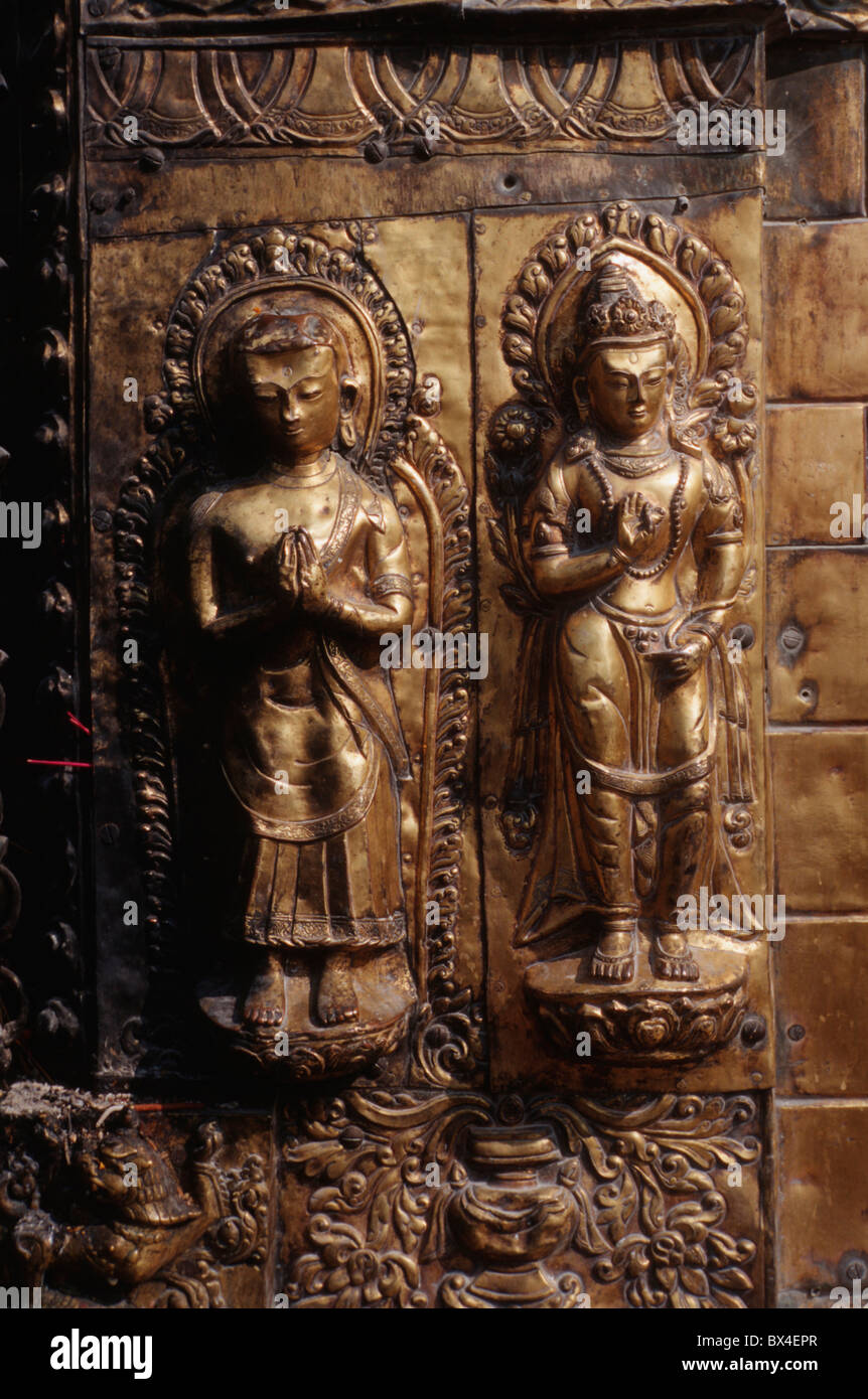 Religion Buddhismus Manjusri Bodhisattvas Buddha 10. Schritt Weisheit Sambhogakaya Aspekt Messing Metallrelief Craf Stockfoto