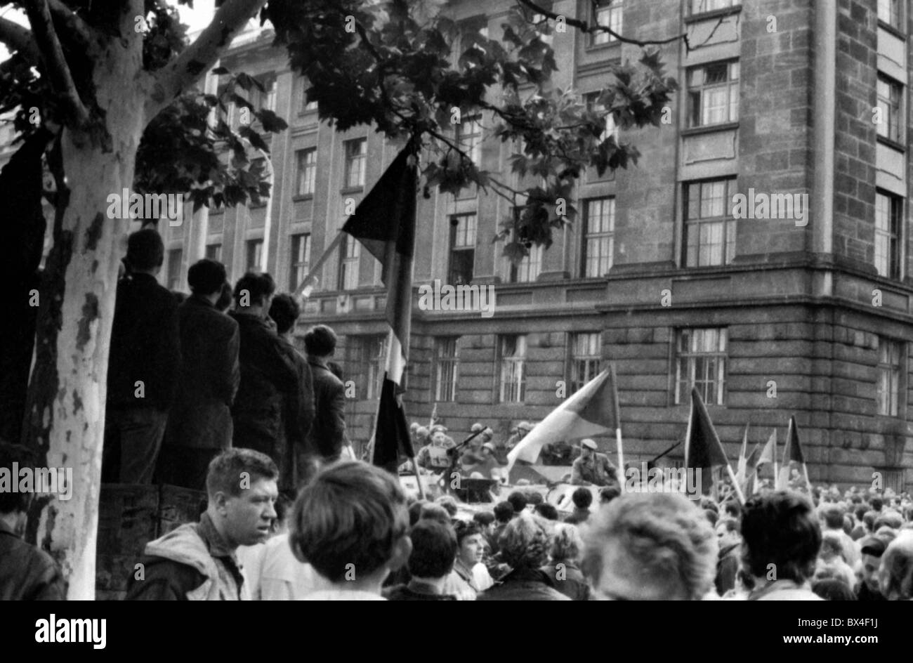 Hauptquartier der tschechoslowakischen kommunistischen Partei, protest Stockfoto