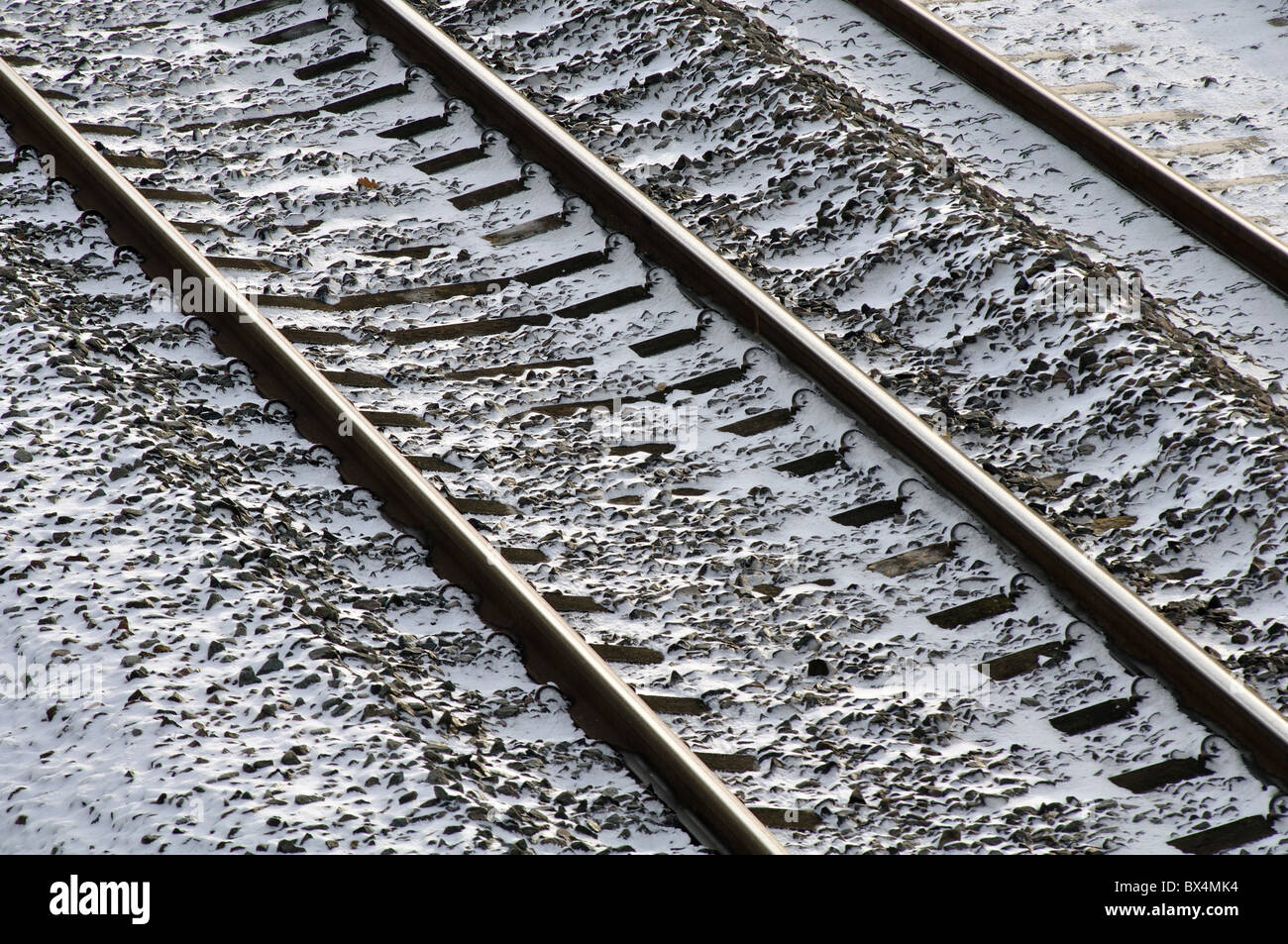 Bahnstrecke in Schneeverhältnissen, UK Stockfoto