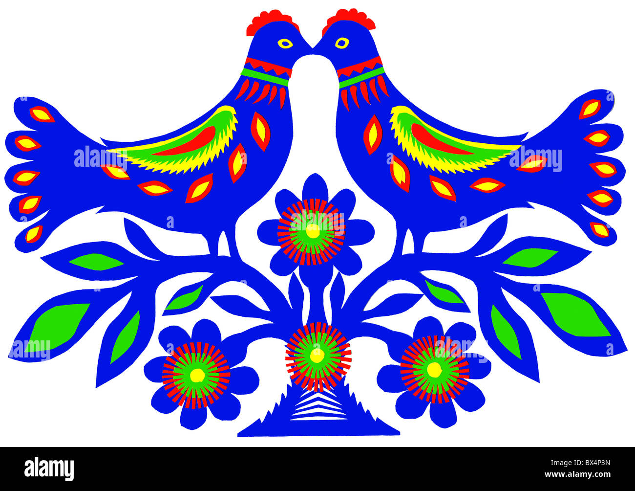 Traditionelle Scherenschnitt mit Vögel und Blumen Kurpie Region Polens von Apolonia Nowak aus Kadzidlo Masowien Polen Europa Stockfoto