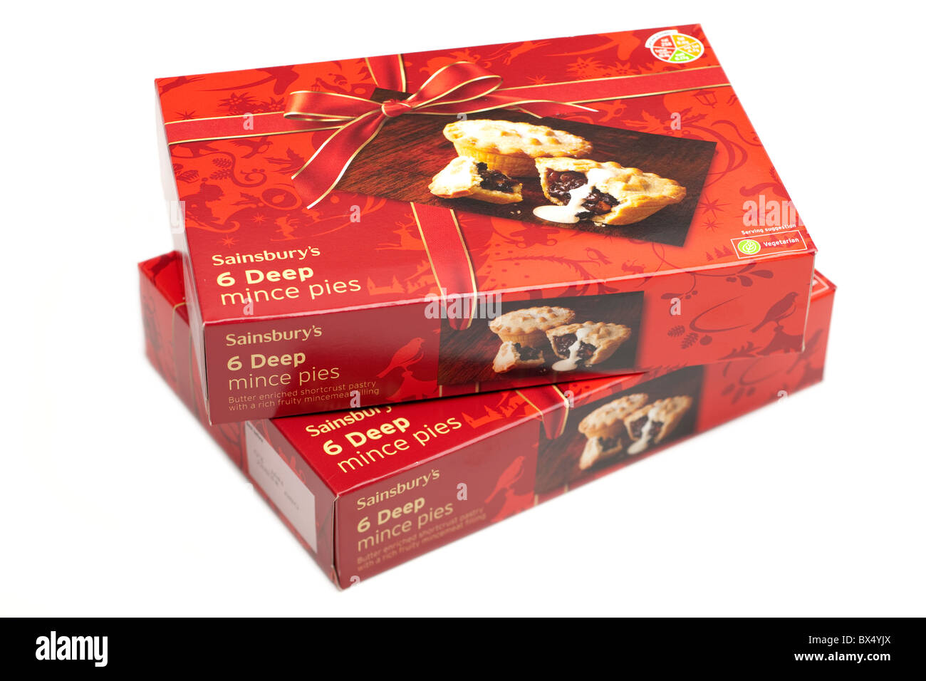 Zwei Sainsburys Boxen von sechs Blatt vor den Mund tiefer gefüllter Pasteten Stockfoto