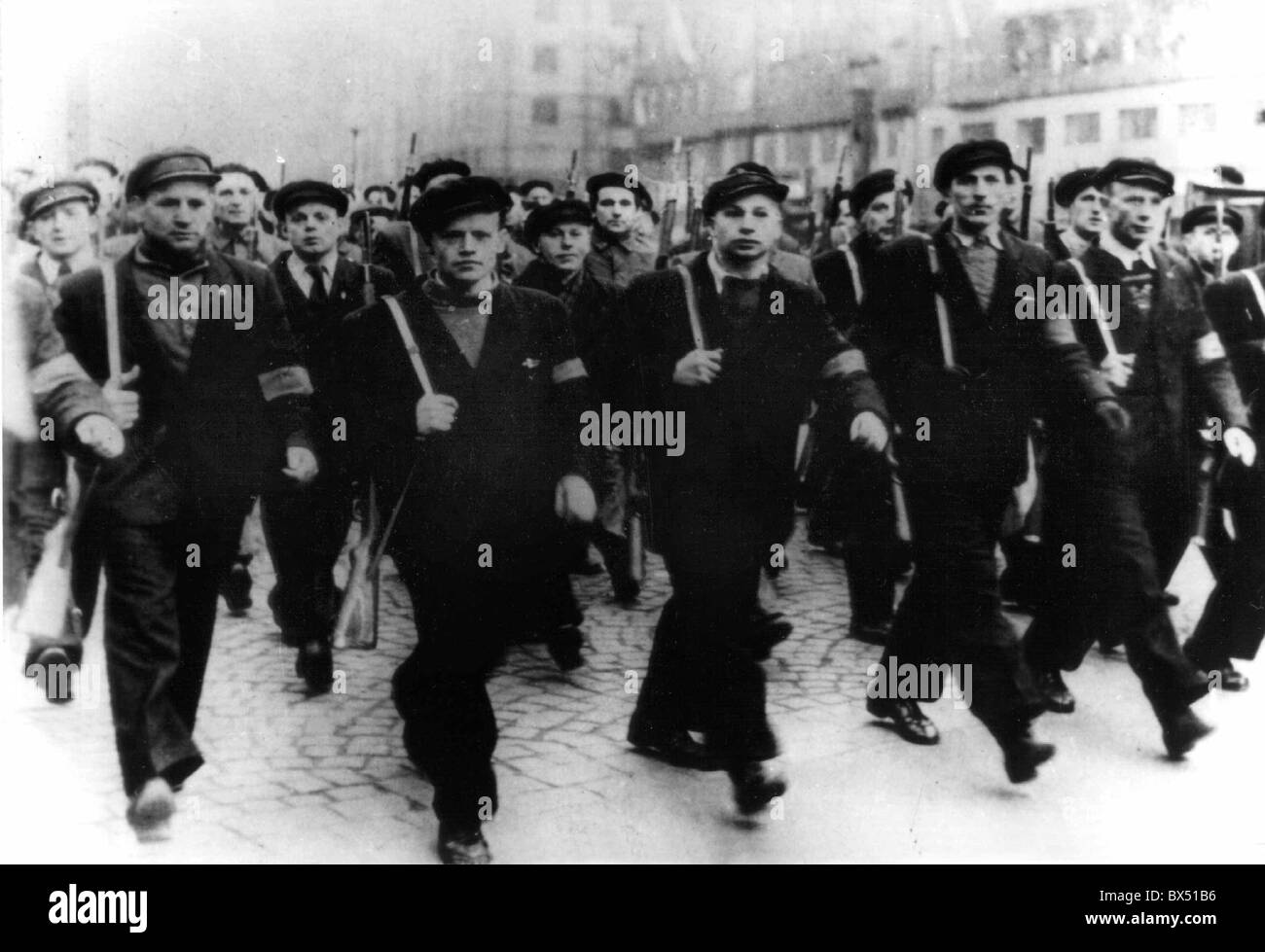 Prag, Februar 1948, Propaganda, Gehirnwäsche, Manifestation, Einschüchterung, Volksrepublik Miliz Stockfoto