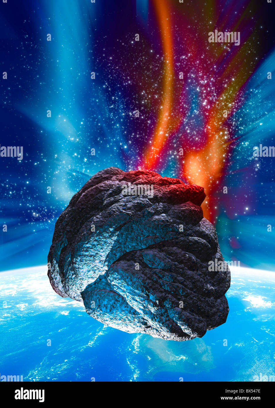 Meteor sich nähernden Erde, artwork Stockfoto