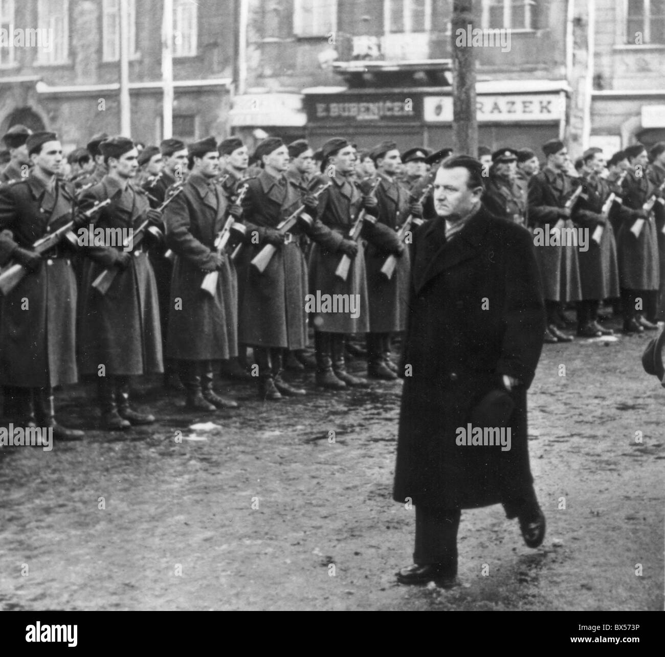 Prag, Februar 1948, People s Miliz, Street, Manifestation, Einschüchterung Stockfoto