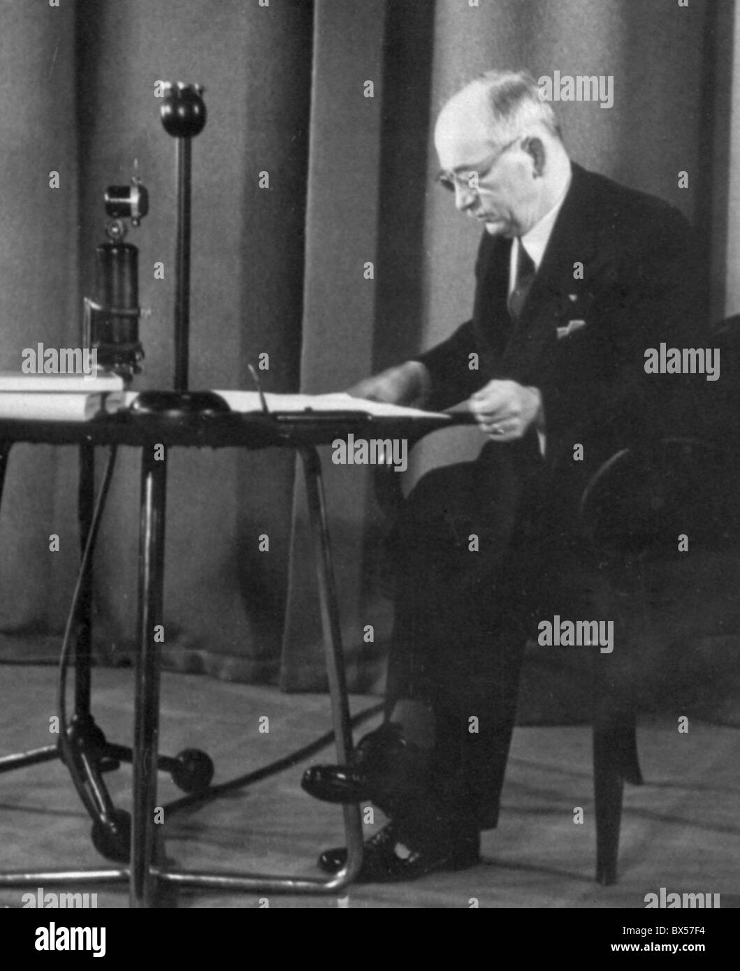 Radio Ankündigung von Präsident Benes am 10. September 1938 in dem er Bürger fordert zu beruhigen. Stockfoto