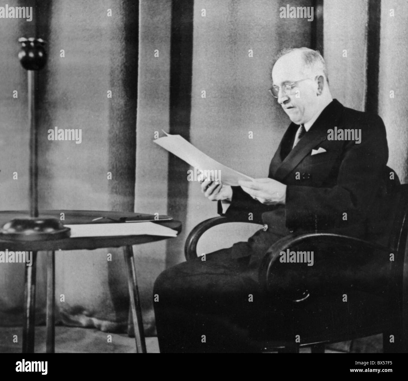 Radio Ankündigung von Präsident Benes am 10. September 1938 in dem er Bürger fordert zu beruhigen. Stockfoto