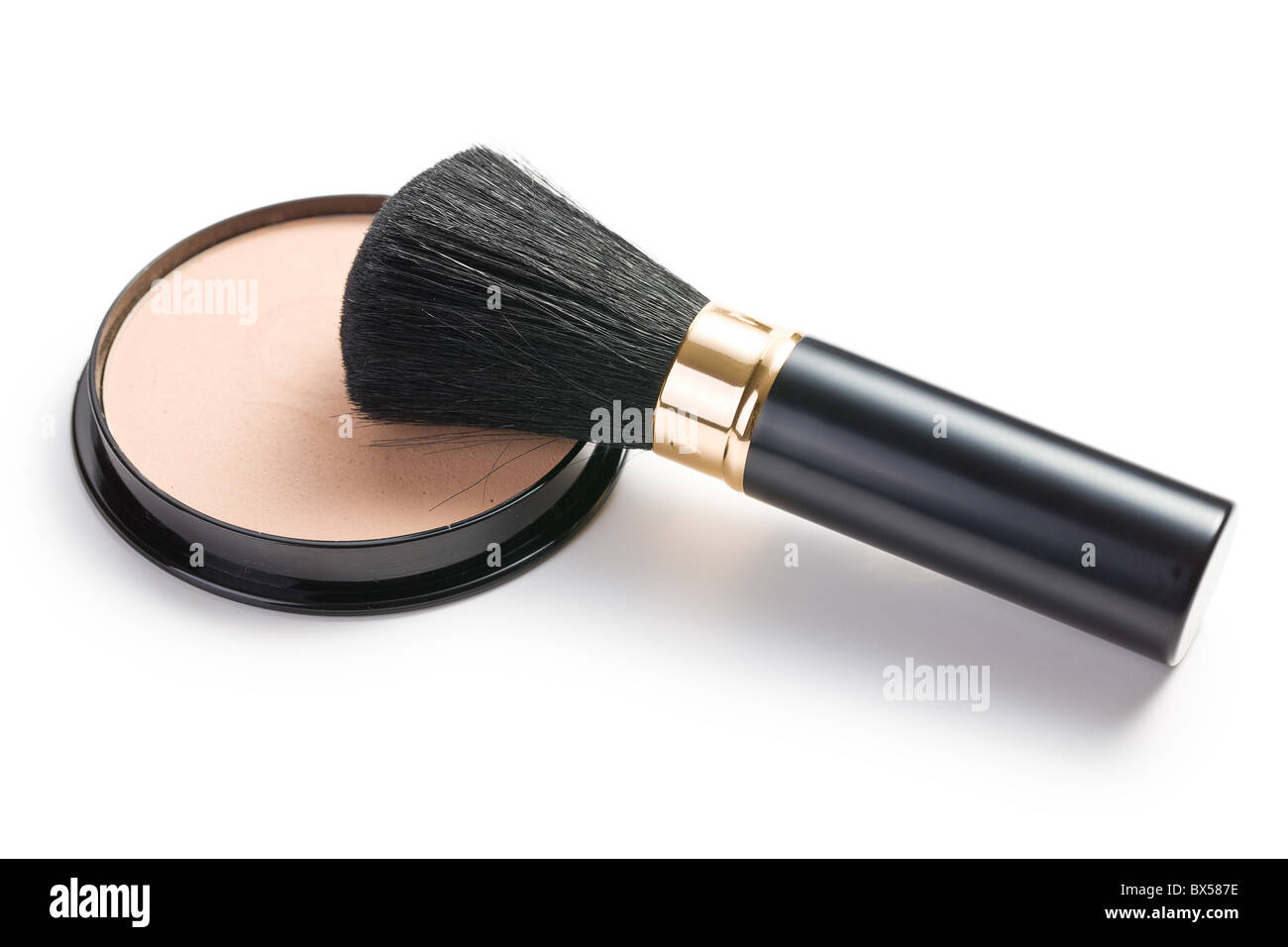 Make-up Pinsel und kosmetische Puderdose Stockfoto