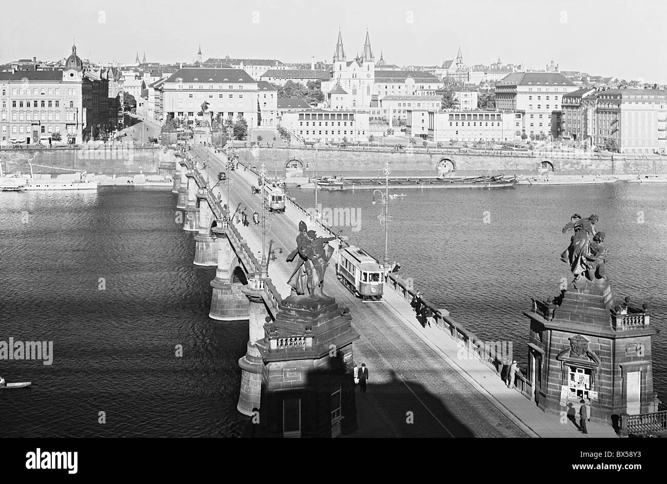 Prag 1937 Vintage Foto von Palacky Brücke. Stockfoto