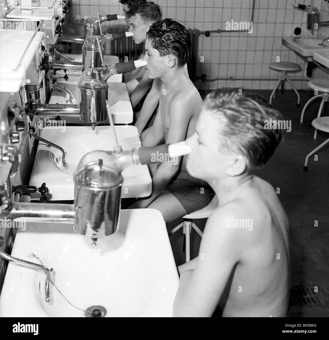 Eisen-Erz-Pflanze, Inhalation, Prävention, Silikose, Lungenerkrankung Stockfoto