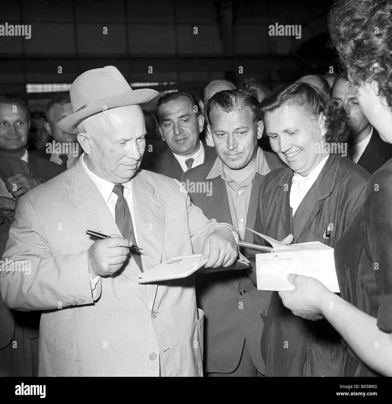 Nikita Khrushchev, Arbeiter, Hut, Autogramm Stockfoto