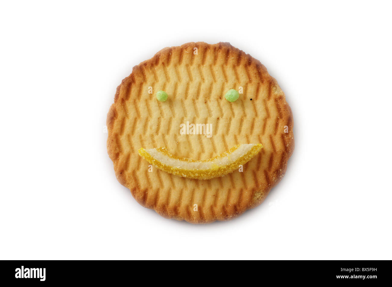 Fröhliche Cookies auf weißem Hintergrund Stockfoto