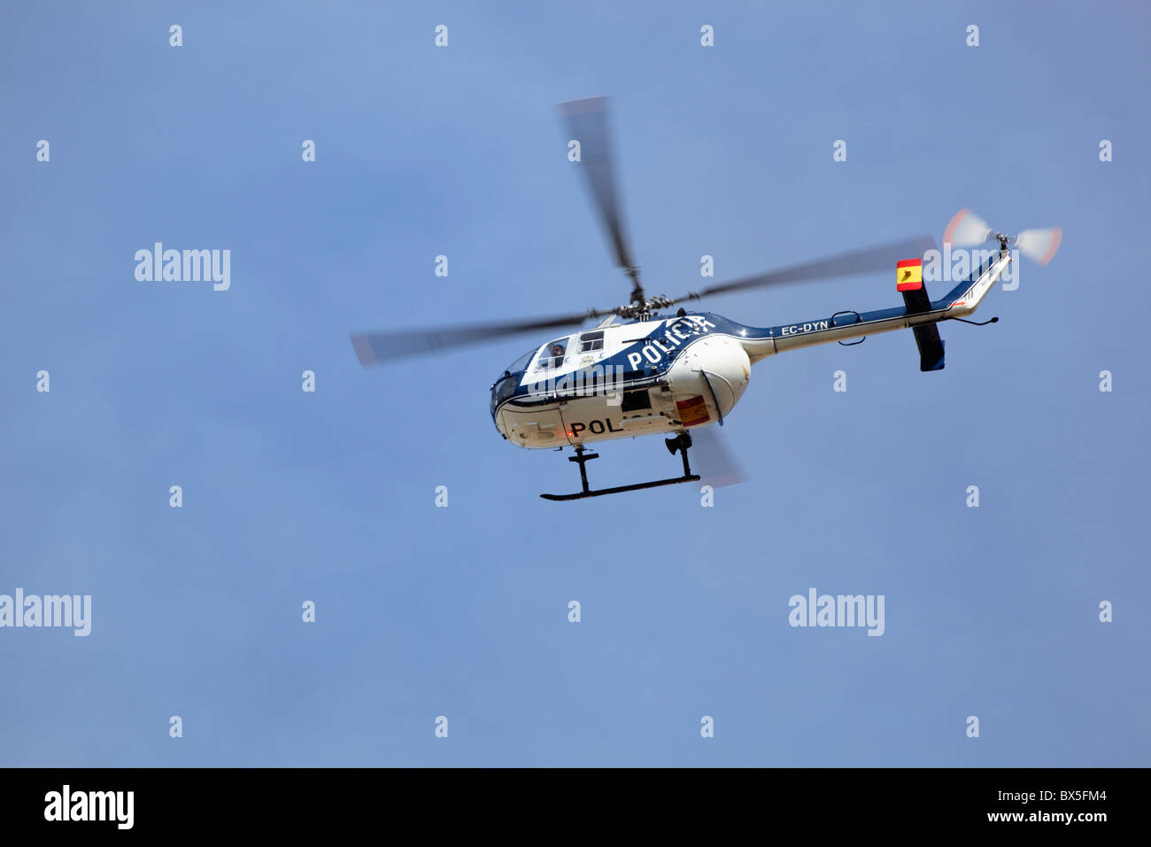 Spanische Nationalpolizei-Hubschrauber. Policia Nacional. BO-105 Typenreihe von Eurocopter-Konzerns gebaut. Stockfoto