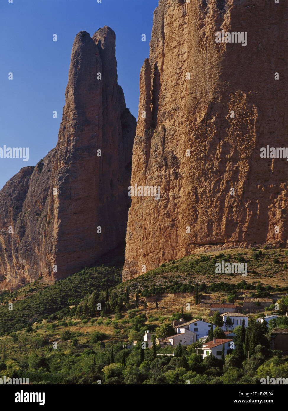 Los Mallos Felssäulen Riglos, Aragon, Spanien, Europa Stockfoto